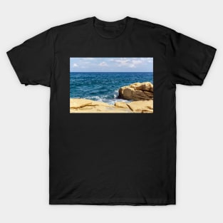 Wave and splashes on rocky Malta beach T-Shirt